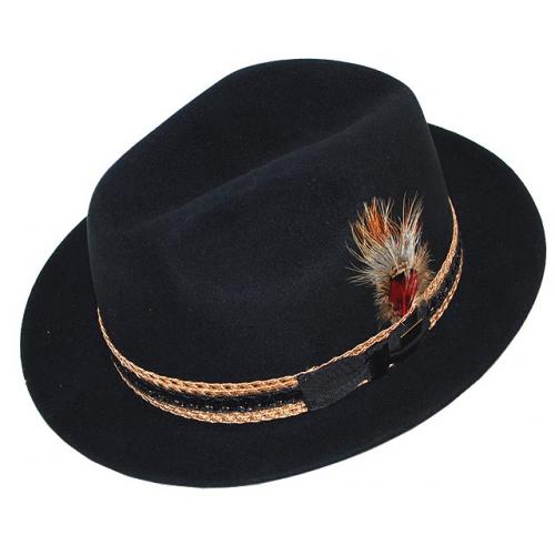 Dobbs Black "Chester" 100% Wool Felt Fedora Dress Hat